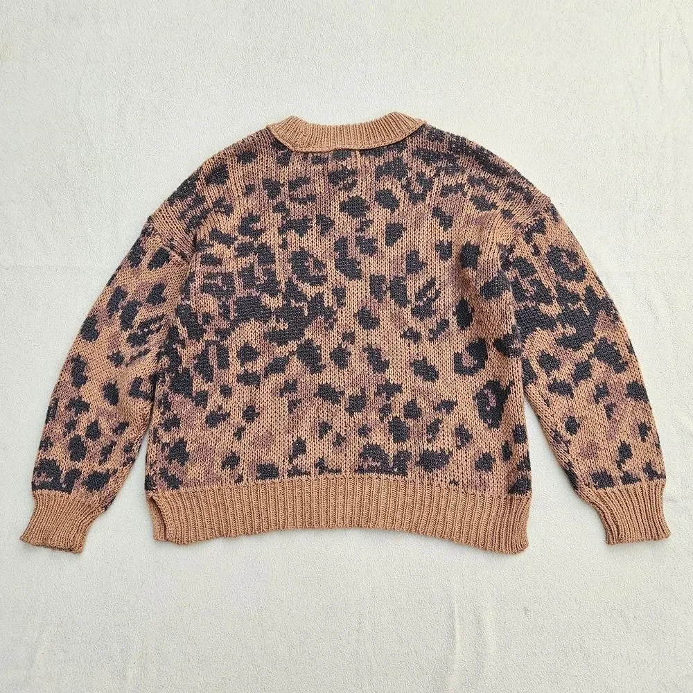 Aerie Animal Print Oversized Long Sleeve Crew Neck Sweater Size XS